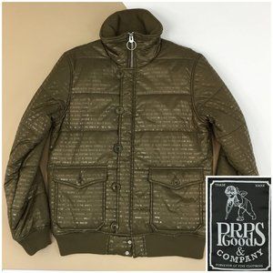 PRPS Mens Jacket Puffer Coat Size L Nylon Full‎ Zip Button All Over Spellout
